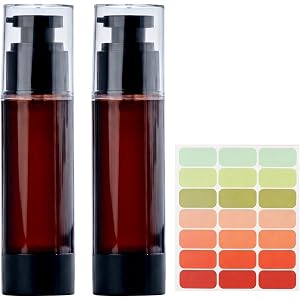 2 Pack 50ml/1.7oz Amber Vacuum Lotion Pump Bottles, Travel Size Refillable Airless Cosmetic Dispensers, Leak Proof Plastic Co