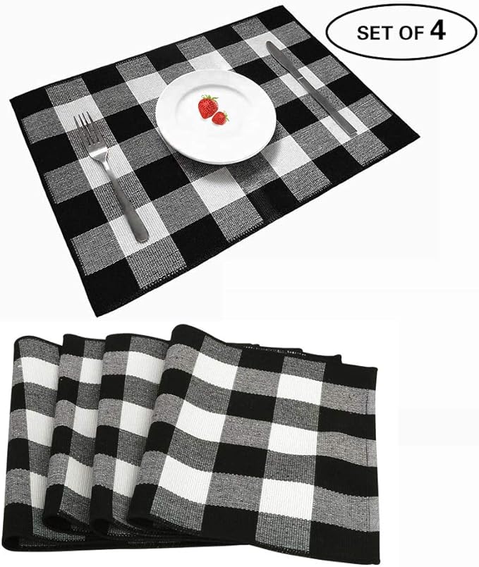 SEEKSEE Set of 4 Placemats, Cotton Buffalo Check Plaid