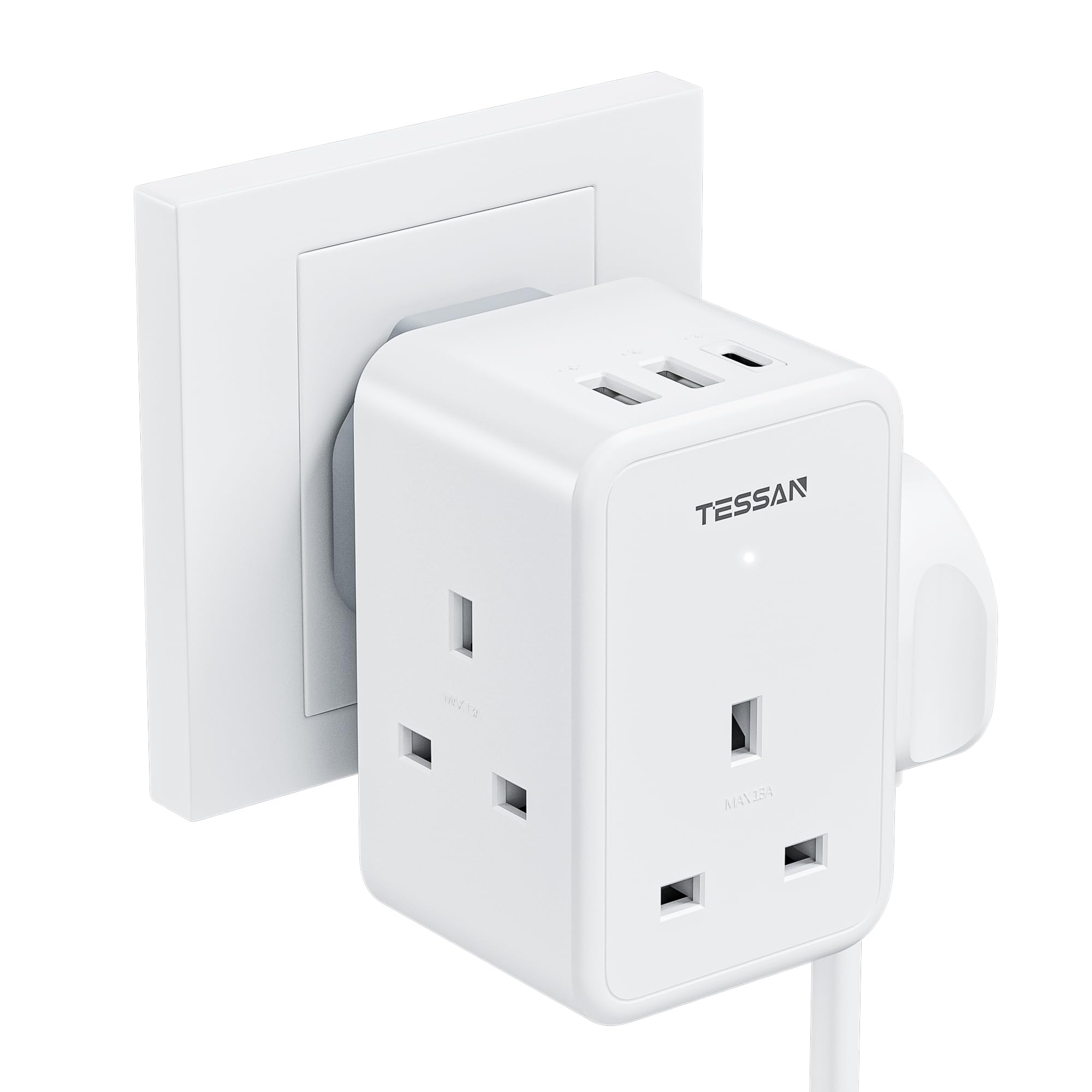 USB Charger Plug Adaptor UK, TESSAN 3 Way Plug Extension Socket with Multi USB Charging Station, Multiplug Extender for Home,Office, School Supplies