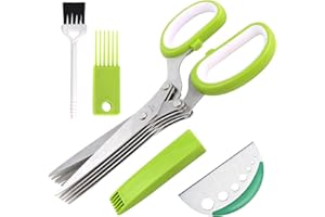 Styleonme Scissors Herb, Sharp Heavy Scissors for Cutting, Chopping and Cooking Fresh Garden Herbs, 5 Stainless Steel Blades and Stripper, Vanilla Cutter Chopper Garden Kitchen Gadgets