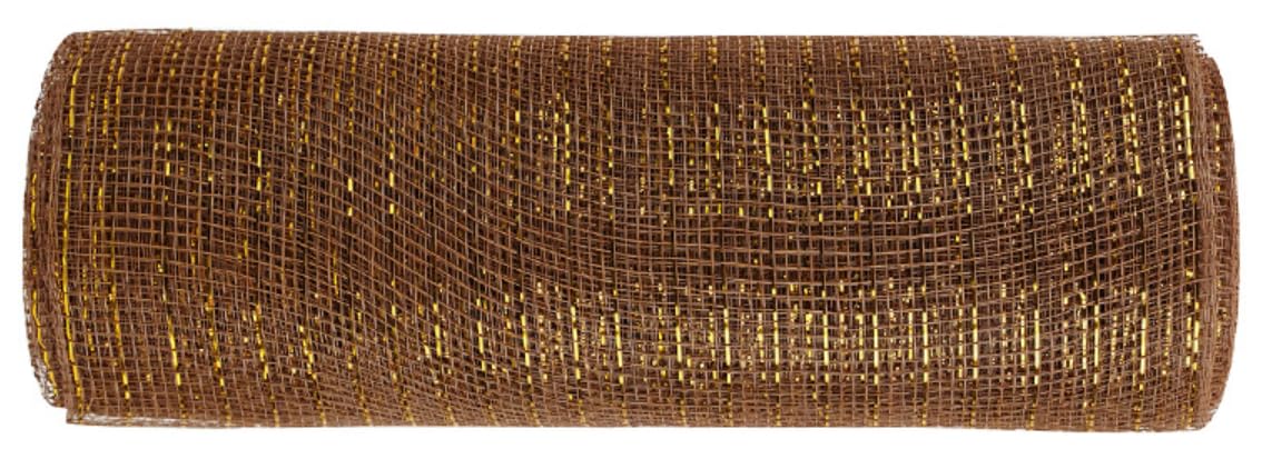YYCRAFT 10 inch x 30 feet(10 Yards) Metallic Deco Poly Mesh Ribbon(Brown)