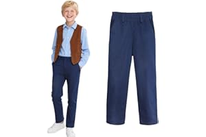 HILEELANG Kids Boy School Uniform Pants Stretch Cotton Chino Navy Khaki Trousers Sizes 4-16, 1 or 2 Pack