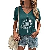 Women's T-Shirt V-Neck Graphic Tees Vintage Boho Flowers Shirt Summer Casual Plant Short Sleeve Tshirt Tops