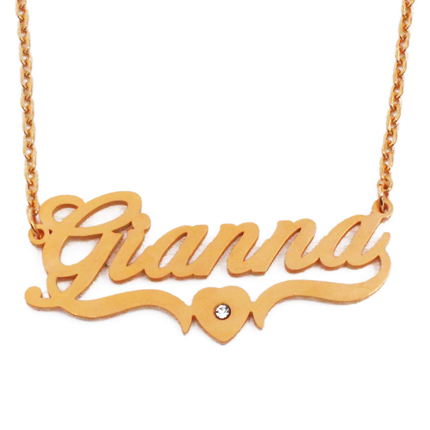 Kigu Gianna Name Necklace Heart Shaped Personalised Gold Plated, Custom Dainty Name Pendants, Jewellery for Ladies, Girlfriend, Mother, Sister, Friends Inc Bag & Box