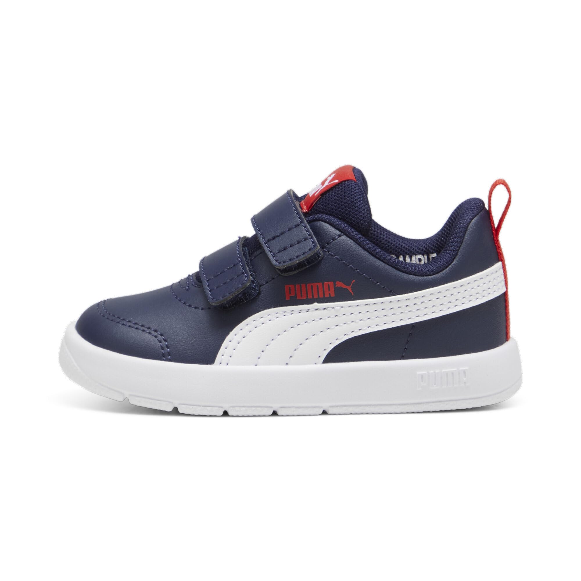 PUMA COURTFLEX V3 V INF Sneaker für Jungen, Unisex, Marineblau/Weiß/Rot, für Kinder ab 7 UK 4