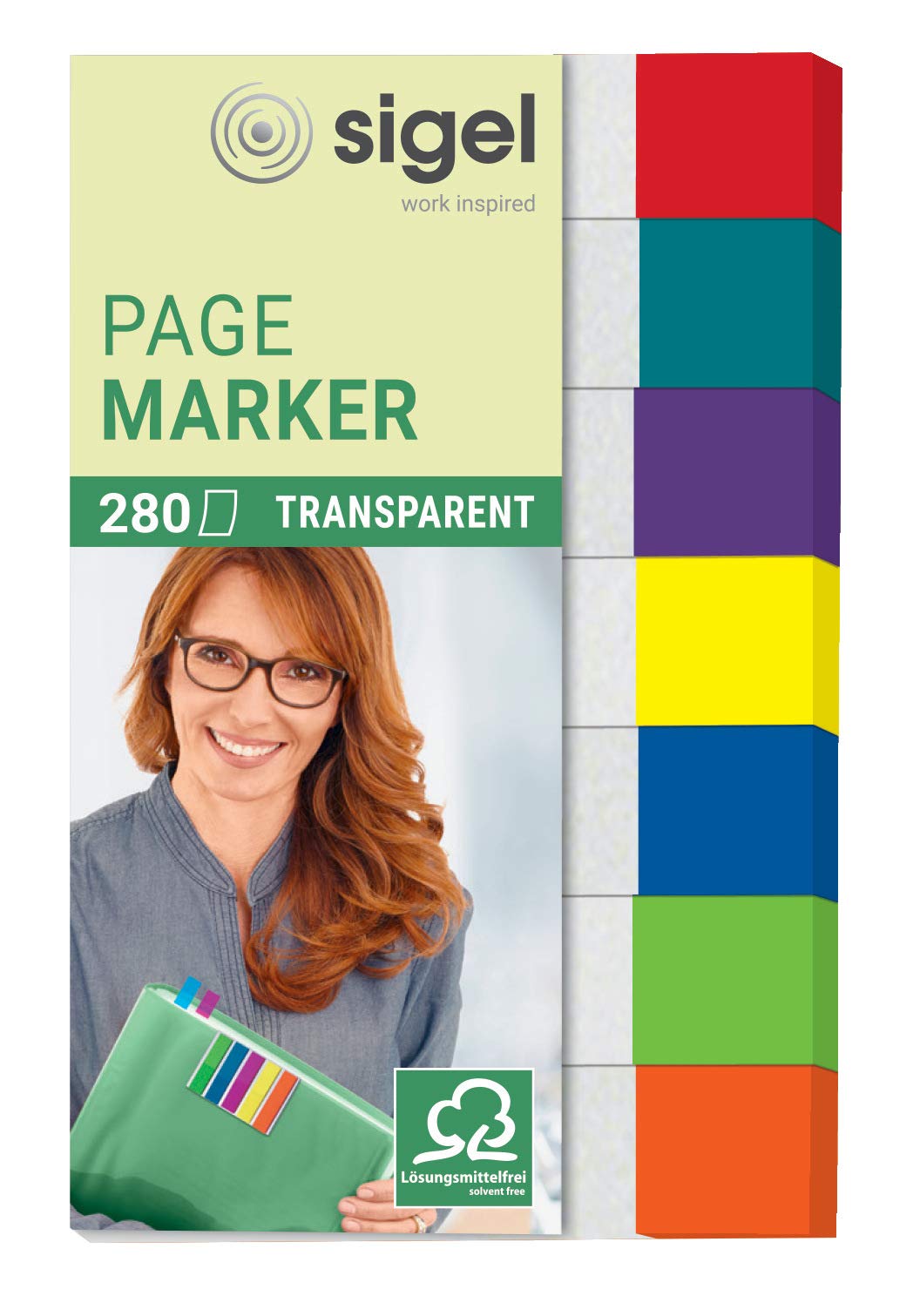 SIGEL HN677 Transparent Index Page Markers, 7 x 40 strips, Red/mint/Orange/violet/Blue/Yellow/Green