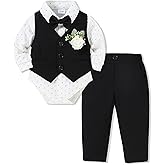 SANMIO Baby Boy Clothes Suits Infant Gentleman Outfit Collared Dress Shirt+Vest+Tie+Corsage+Pants 5Pcs Baby Suit Sets