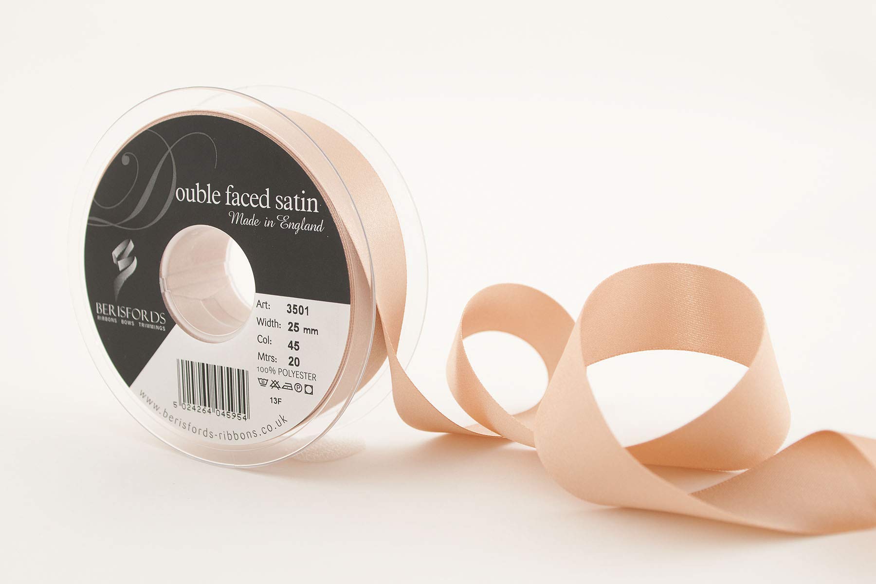 Berisfords 3501 25mm 45 Ecru Double Satin Ribbon x 20mtr, 25 mm โ image 1