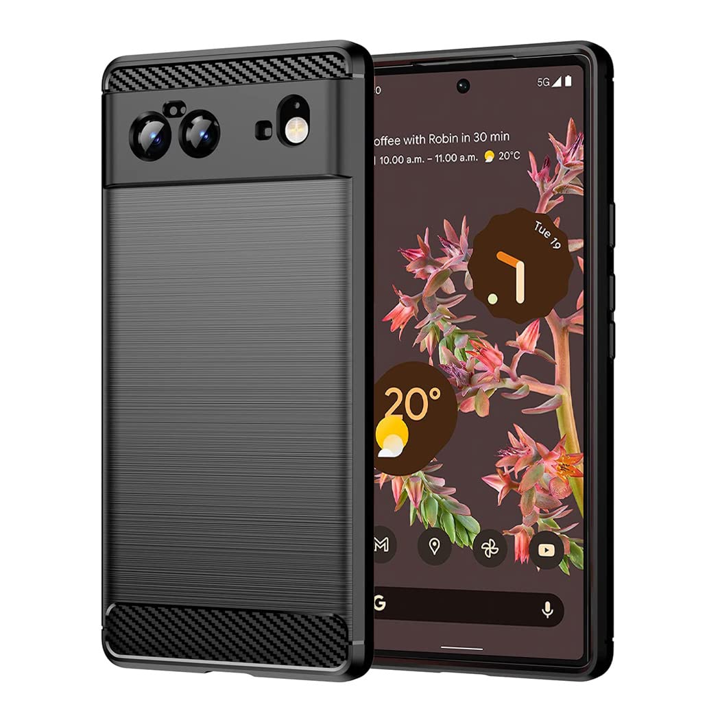 Google Pixel 6 Case - Ultra Slim Carbon Fibre Shockproof Bumper Case Cover For Google Pixel 6 Black