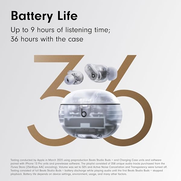 BEATS STUDIO BUDS + | TRUE WIRELESS NOISE CANCELLING EARBUDS, ENHANCED APPLE & ANDROID COMPATIBILITY, BUILT-IN MICROPHONE, SWEAT RESISTANT BLUETOOTH HEADPHONES, SPATIAL AUDIO – TRANSPARENT