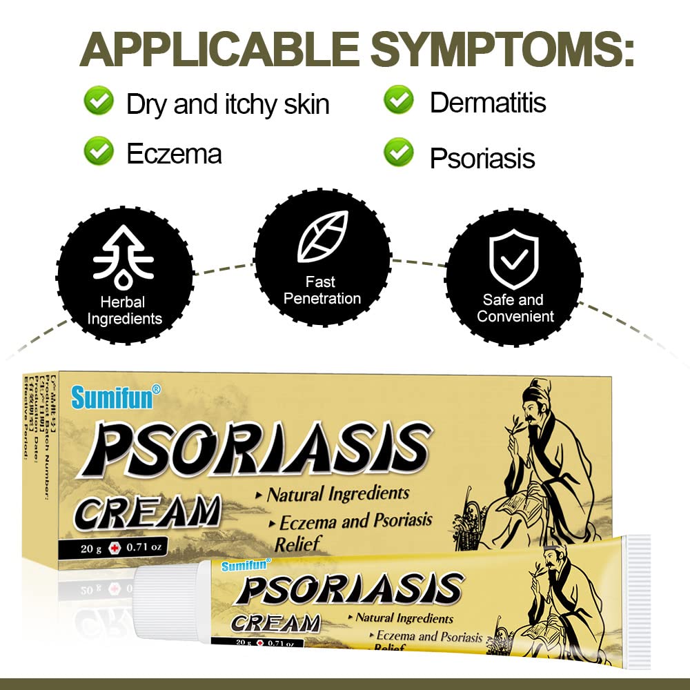 Sumifun Psoriasis Cream, Moisturizing Eczema Cream, Natural Anti-Itch Cream for Dermatitis, Acne, 0.71 oz, Pack of 5