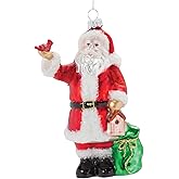 Melrose International Glass Santa with Cardinal Bird Ornament (Set of 6)
