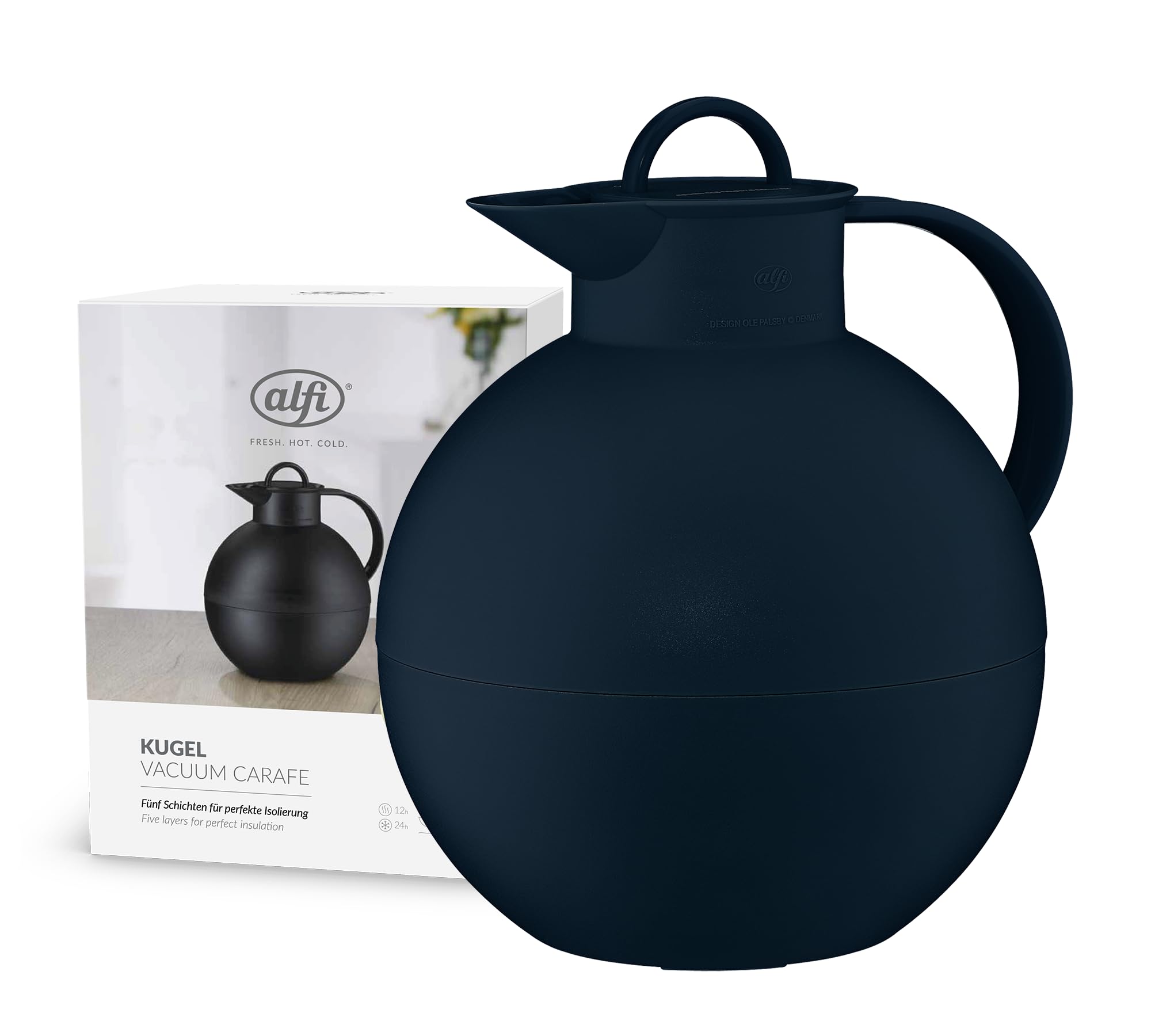 Alfi Kugel Isoleerkan Donkerblauw Mat 940ml Thermos: 0.94L, Glass (inner), Stainless Steel (outer), Premium Insulation: Hot for 12 Hours, Cold 24 Hours