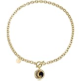 CASOLVX Gold Toggle Necklace Round Mother Pearl Pendant Necklace Crescent Star Necklace Gold Curb Chain Necklace Jewelry Gifts for Women and Teen Girls