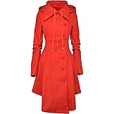 QZUnique Long Trench Pea Coat for Women - Wool Winter Trench Coat Goth Lapel Peacoat Outwear Thick Hood Pea Jacket Trenchcoat