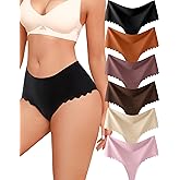 ALL OF SHE Thongs for Women High Waisted Seamless Underwear Ladies Wave Edge No Show Sexy Panties Thong Lingerie 6 Pack