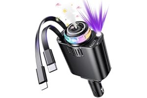 LUIENAO 5 in 1 Retractable Car Charger with Aromatherapy and Starlight, USBC Car Charger Adapter, 69W Fast Charging Cars Phone Chargers, Cars Air Freshener Compatible for iPhone 16 15 14 13 12 and Android