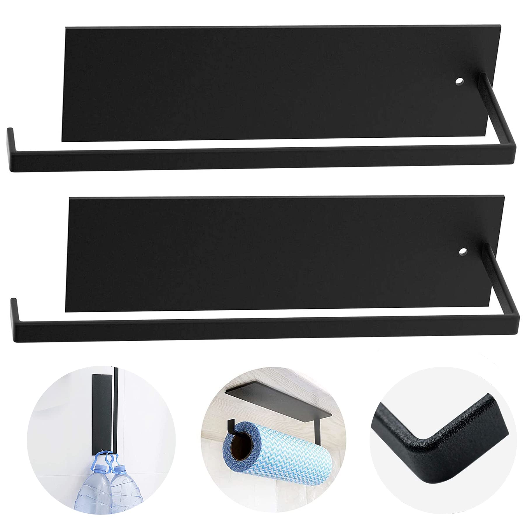 JJWNMLL 2pce Kitchen Paper Towel Holder Under Cabinet Toilet Roll Holder Wall Mounted Self Adhesive-Hanger Towel Rack for Bathroom, Refrigerator, Sink No Drilling Paper Roll Holder