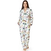 LA CERA Women's Cotton Lace Trimmed Cotton Flannel Pajama Set, 100% Cotton, Full Button Front Top, Long Sleeves