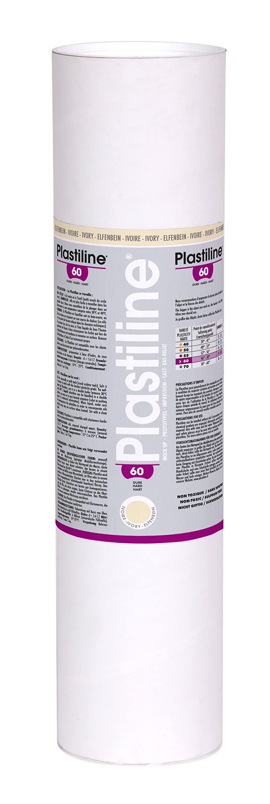 Plastiline 5160T - Plastiline tube - Modelling Paste, High Precision - Modelling, Sculpting, Moulding - Hardness 60 (hard) - 5 kg - Ivory shade. Made in France