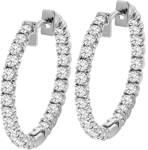 2.50 CT TW Inside/Outside Round Diamond Hoops in 14k White Gold