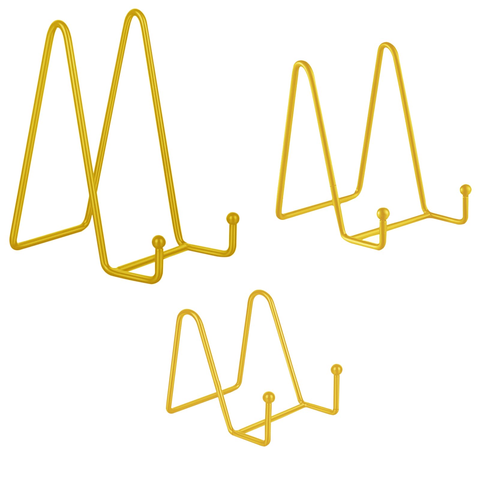 Huakaile 3 Pack Plate Stands for Display 3/4.5/6 Inch, Metal Picture Frame Holder Stand, Small Easel Stand, Decorative Plate Holders for Displaying Photo Plaque Art Platter Book (Gold)