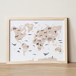 MG Global Animal World Map, World Map Poster, World Map Animals, Safari Nursery Decor, World Map Wall Art, Kids World Map, Educational Posters - Unframed Wall Art