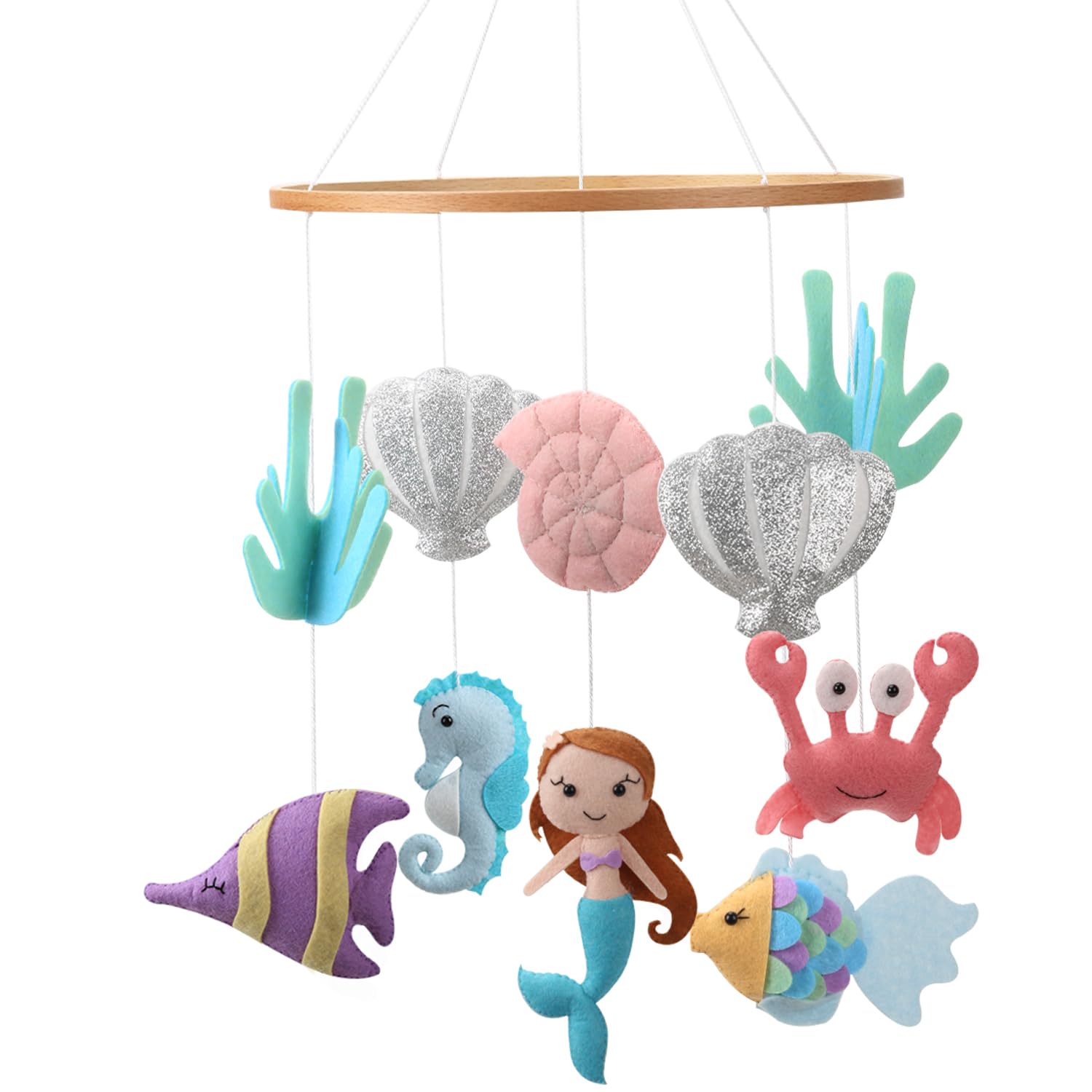 Mermaid Underwater Felt Baby Mobile Hand Made Fish Nursery Hanging Decor Baby Mobile Neutral Star Sea