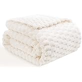 Vessia Flannel Fleece Throw Blanket, 3D Jacquard Cream Fuzzy and Warm Blanket for Couch, Sofa, Bed, 300GSM Super Soft Touch Cozy Home Decor for All Seasons (50x70 inches)