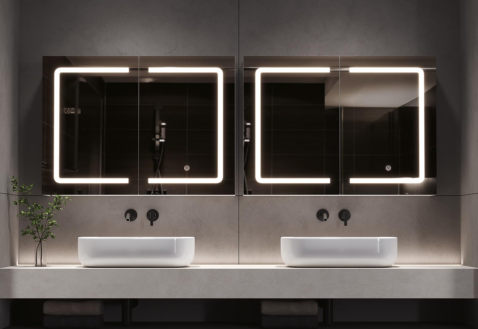 DICTAC Badezimmer spiegelschrank mit Beleuchtung 80x60x16cm Spiegelschrank Bad mit LED und Steckdose 80 cm Breit Doppeltür Badschrank mit Spiegel und Ablage,Hängeschrank,Berührung Sensorschalter,Weiß 8