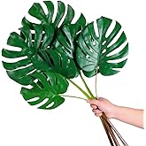 DuHouse 6Pcs Faux Monstera Leaves Artificial Greenery with Long Stems Large Fake Tropical Palm Leaves for Home Wedding Birthday Theme Party Decorations