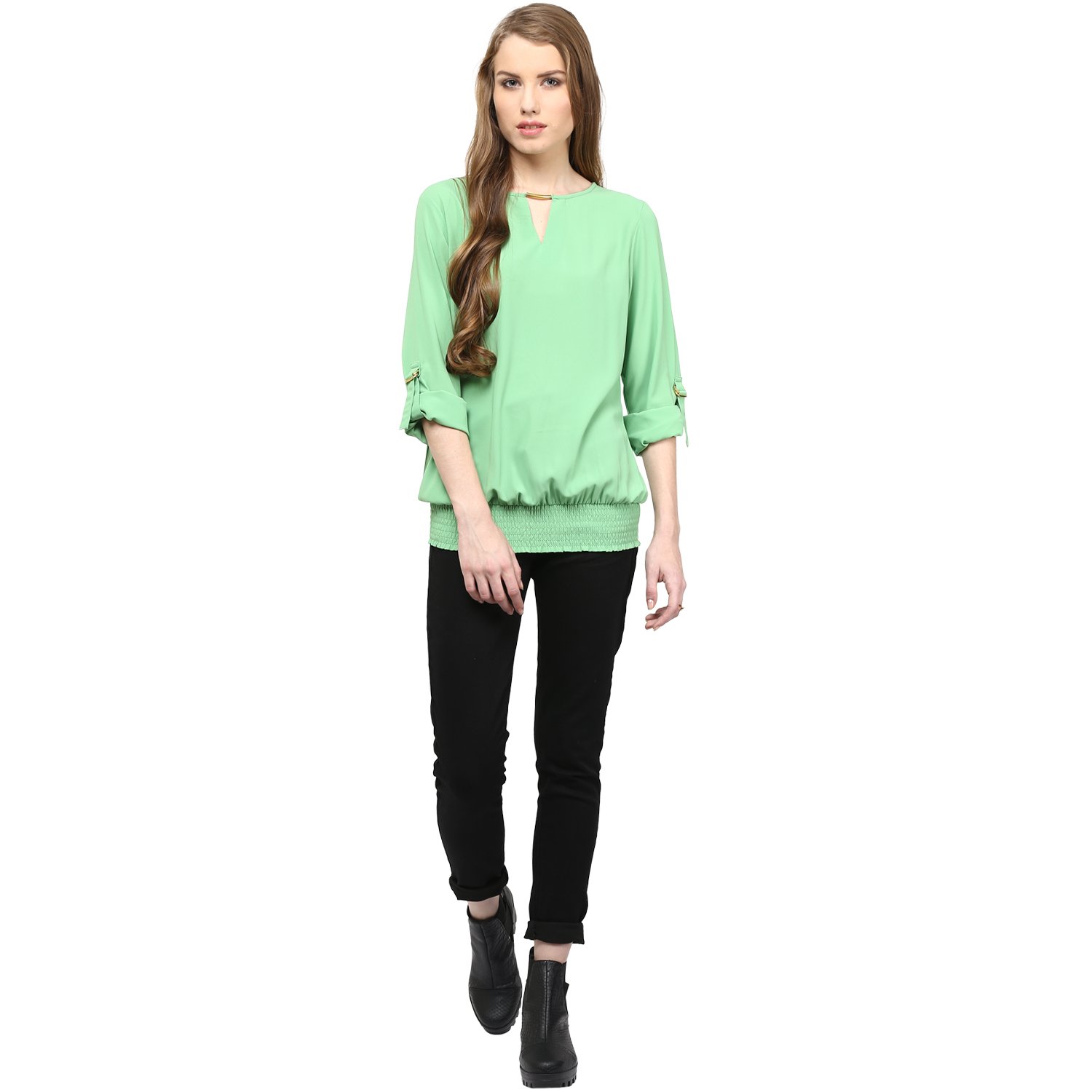 rare women green crepe top (ep1066a)