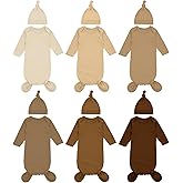 Cuffbow 6 Packs Newborn Baby Knotted Gowns Set 0-6 Months Cotton Sleeper Long Sleeve Nightgown and Hat Set for Infant Baby