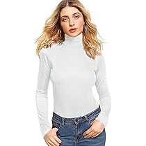 VIIOO Women's Basic Turtleneck Long Sleeve T-Shirt Plain