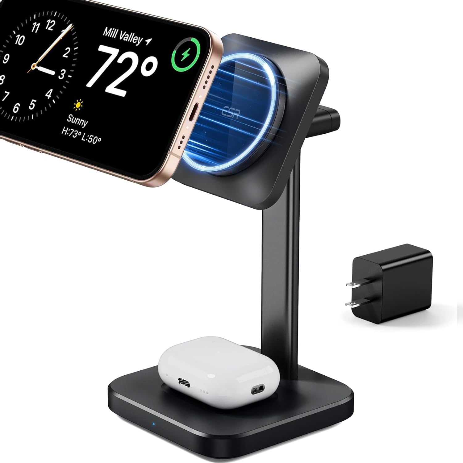 Photo 1 of ESR 2 in 1 Charging Station for Apple, MagSafe Charger Stand for iPhone [Certified], Magsafe Charging Station for Multiple Devices iPhone 17/16/15/14/13/12, Apple Watch, & AirPods, Black