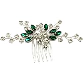 BETITETO Green Bridal Hair Comb Small Wedding White Emerald Crystal Silver Vine Hair Piece Accessories for Women Girls