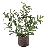 AlphaAcc 18 Inch Artificial Olive Branches Real Looking Potted Plant Fake Olive Tree with Lifelike Leaves and Fruits in Rustic Black Cement Planter Faux Greenery Plant for Indoor Outdoor Decor