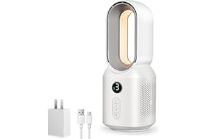 KONSIDEN Desk Fan,13 Inch Portable Bladeless Fan, Small Quiet Office Fan with 106° Oscillating, 3 Speeds & Night light, LED Display, Button Control, Personal Table Fan for Bedroom, Office, Home, Study Room