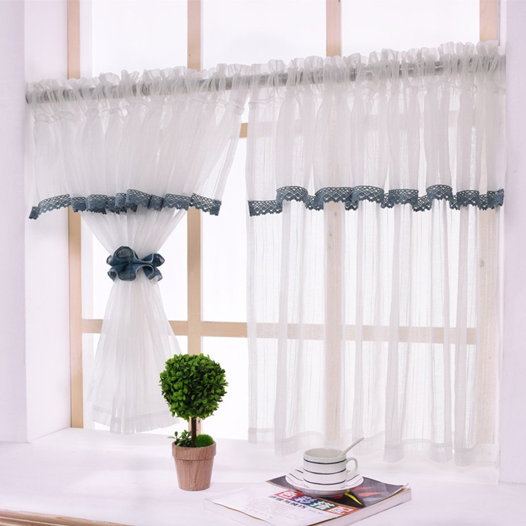 Yujiao Mao Pack of 1 Country White Panel Curtain Kitchen Curtain Bistro Curtain Transparent Voile Coffee Curtain with Drawstring W x H 140 x 45 cm