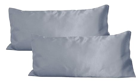 beties Paket mit 2 x Glanz Satin Kissenbezug 40x80 cm anschmiegsam & edel 100% Polyester in 4 Größen (Silber grau)