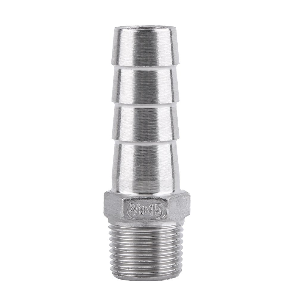 Hose Barb Fittings Stainless Steel Barb Hose Connector Male Threaded End Adapter Air Hose Pipe Fitting Barb Tail Connector(3/8"x15mm)