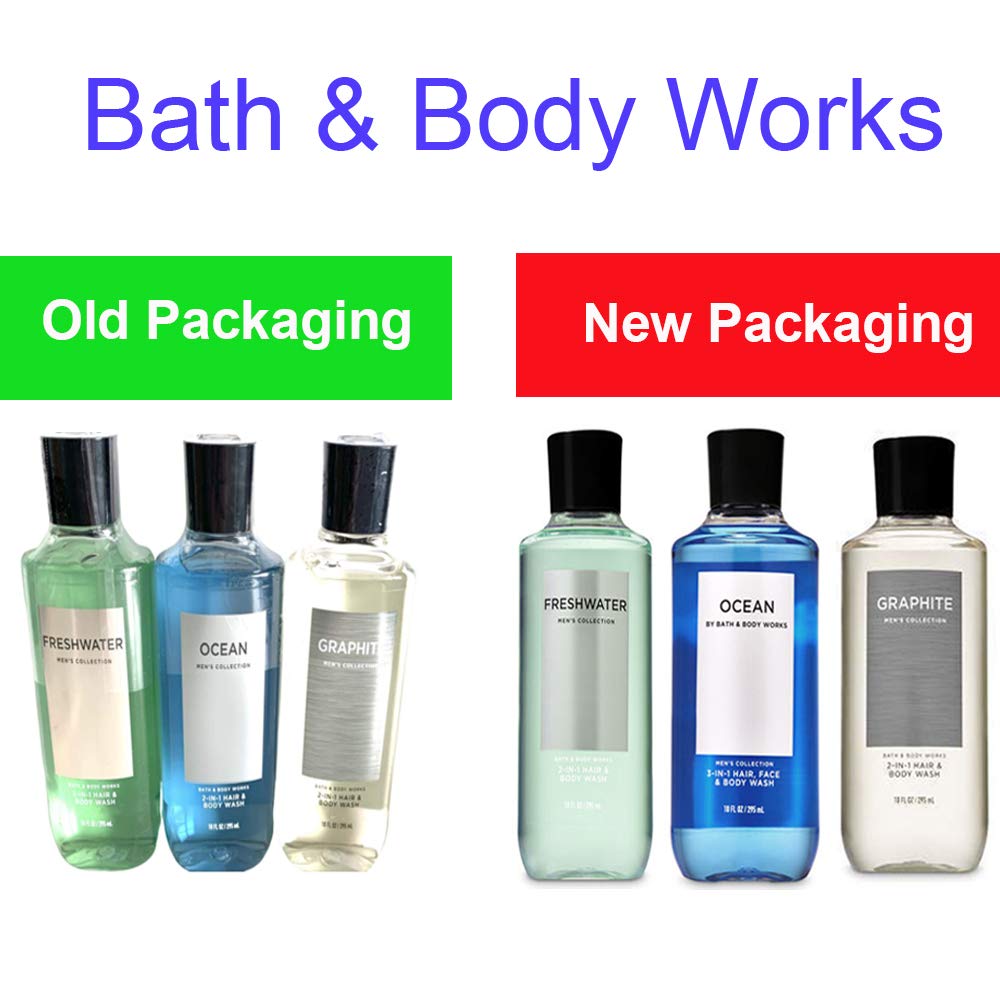 Bath and Body Works 3 Pack 2-in-1 Hair + Body Wash Freshwater, Graphite and Ocean. 10 Oz. : Beauty