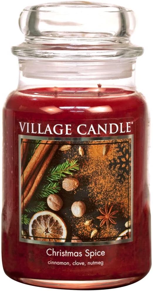 Candles & Holders - Village Candle Christmas Spice, Large Glass Apothecary Jar Scented Candle, 21.25 oz, Red
