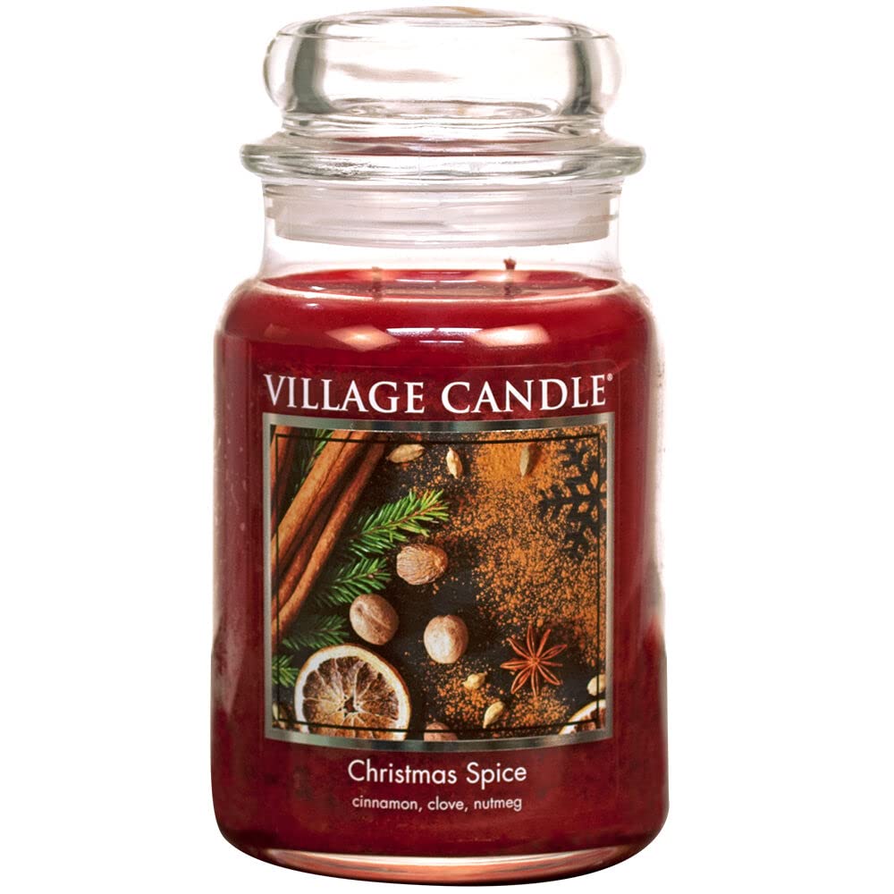 Photo 1 of *****NO CAP USED BUT IN GOOD CONDITION****Village Candle Christmas Spice, Large Glass Apothecary Jar Scented Candle, 21.25 oz, Red