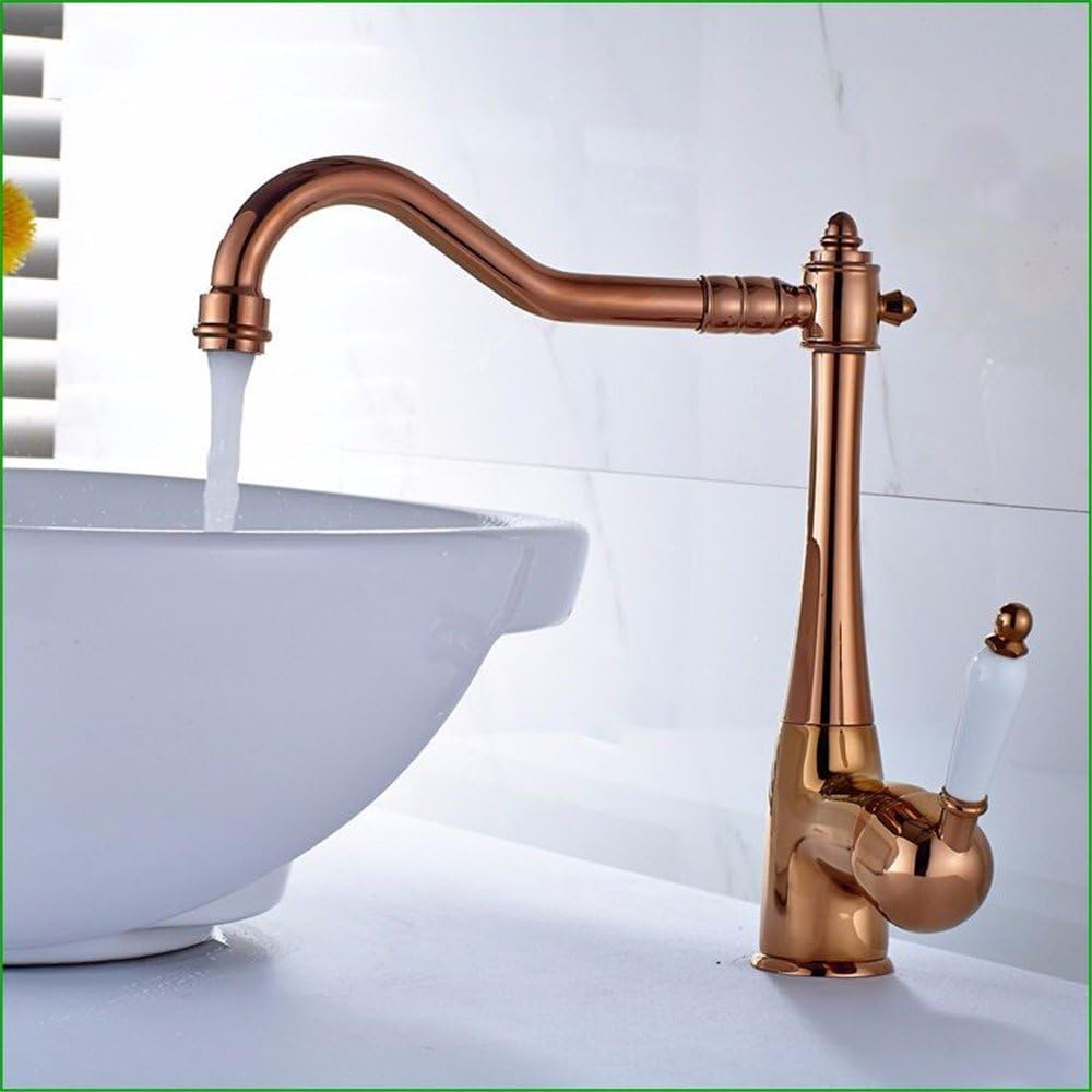 Bathroom Sink Faucet Basin//Mixer Tap/Basin Mixer Tap/Lavatory Faucets/Bathroom Sink Faucet/Sink Faucet All Copper Rose Gold Ceramic Handle, Rotary Hot And Cold Taps, Retro Basin Pot Basin Taps
