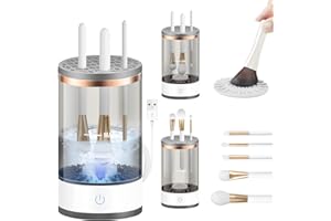 GZSDFOV Efficient Electric Makeup Brush Cleaner Machine, Automatic Makeup Brush Cleaner for 3-4 Brushes at a Time, 7000 RPM Ensures Thorough Cleaning, Includes Silicone Pad (Black)