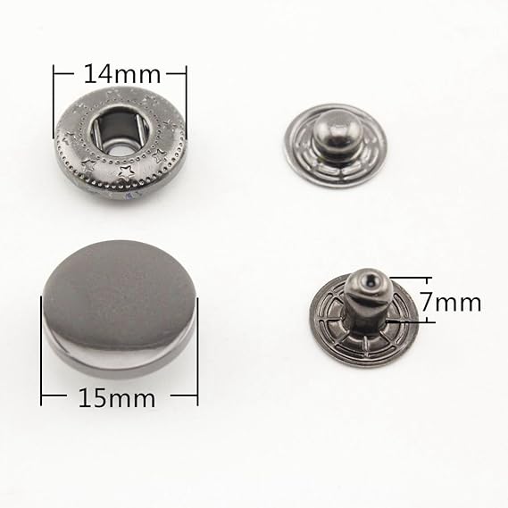 Gunmetal 15mm zinc Alloy Flat top snap Fastener Snap Buttons Poppers