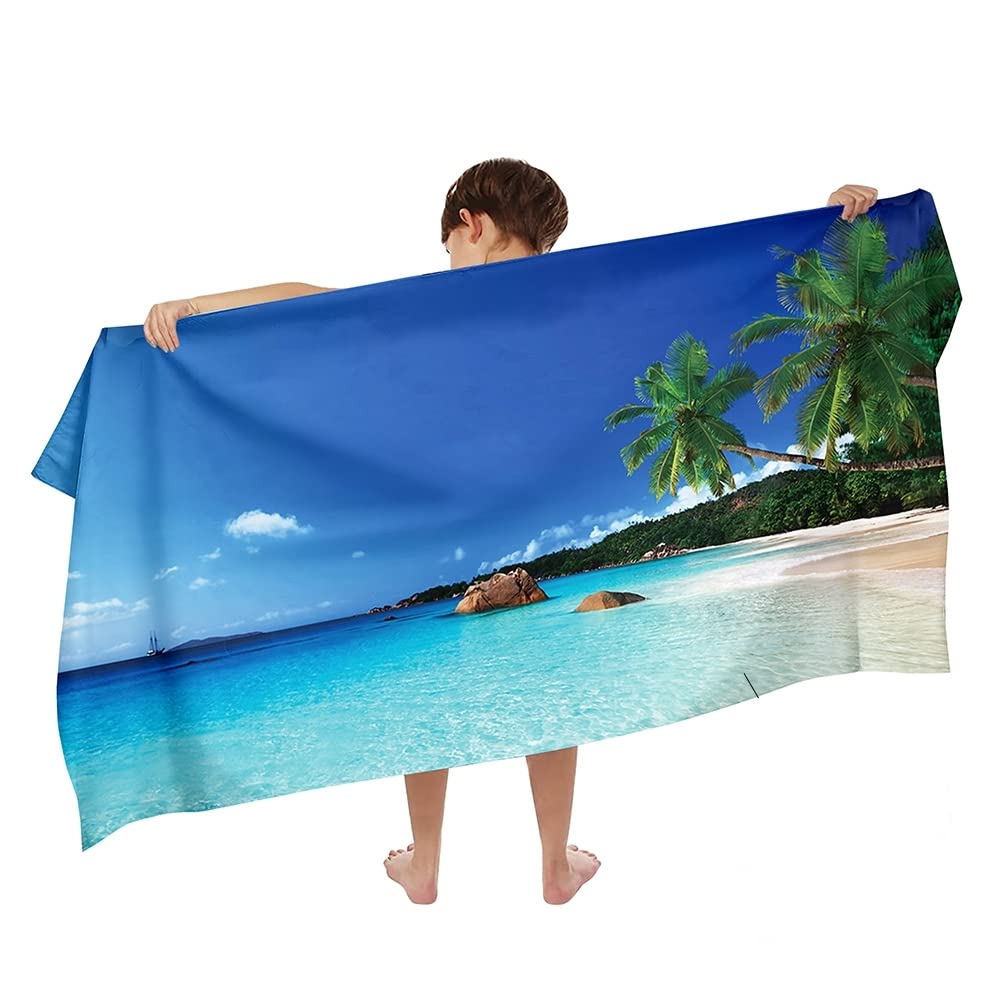 Ulticool Microfibre Children's Towel 140 x 70 cm - Beach Palm Tree Dinosaur - Lightweight Travel Towel Quick Drying Bath Towel Beach Towel Microfibre - Travel Beach Sports Child Boy