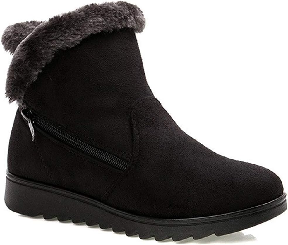 Womens Comfort Warm Fur Lined Boots Winter Snow Boots Ladies Non Slip Ankle Short Booties Low Heel Flats Comfy Boots Shoes Size