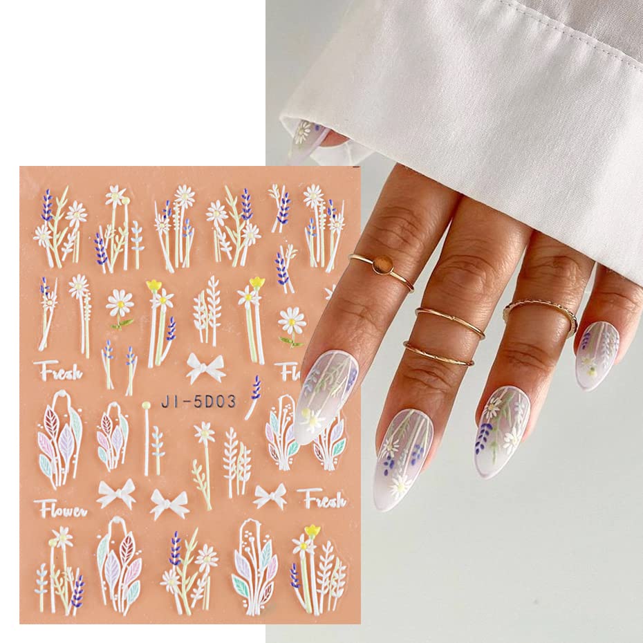 3D Embossed Flower Leaves Nail Art Stickers Decals 4 Sheets 5D Self-Adhesive Pegatinas Uñas Summer Nail Supplies Nail Art Design Decoration Accessories - Image 3